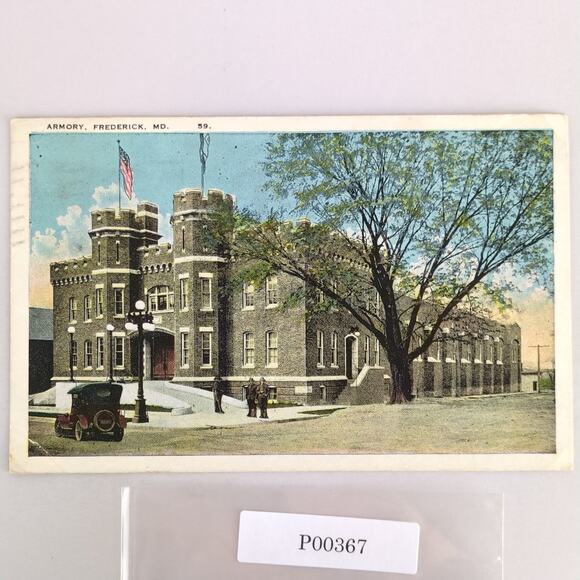 Maryland State Armory Frederick Vintage Postcard 1920s Old Cars Building - Picture 1 of 2